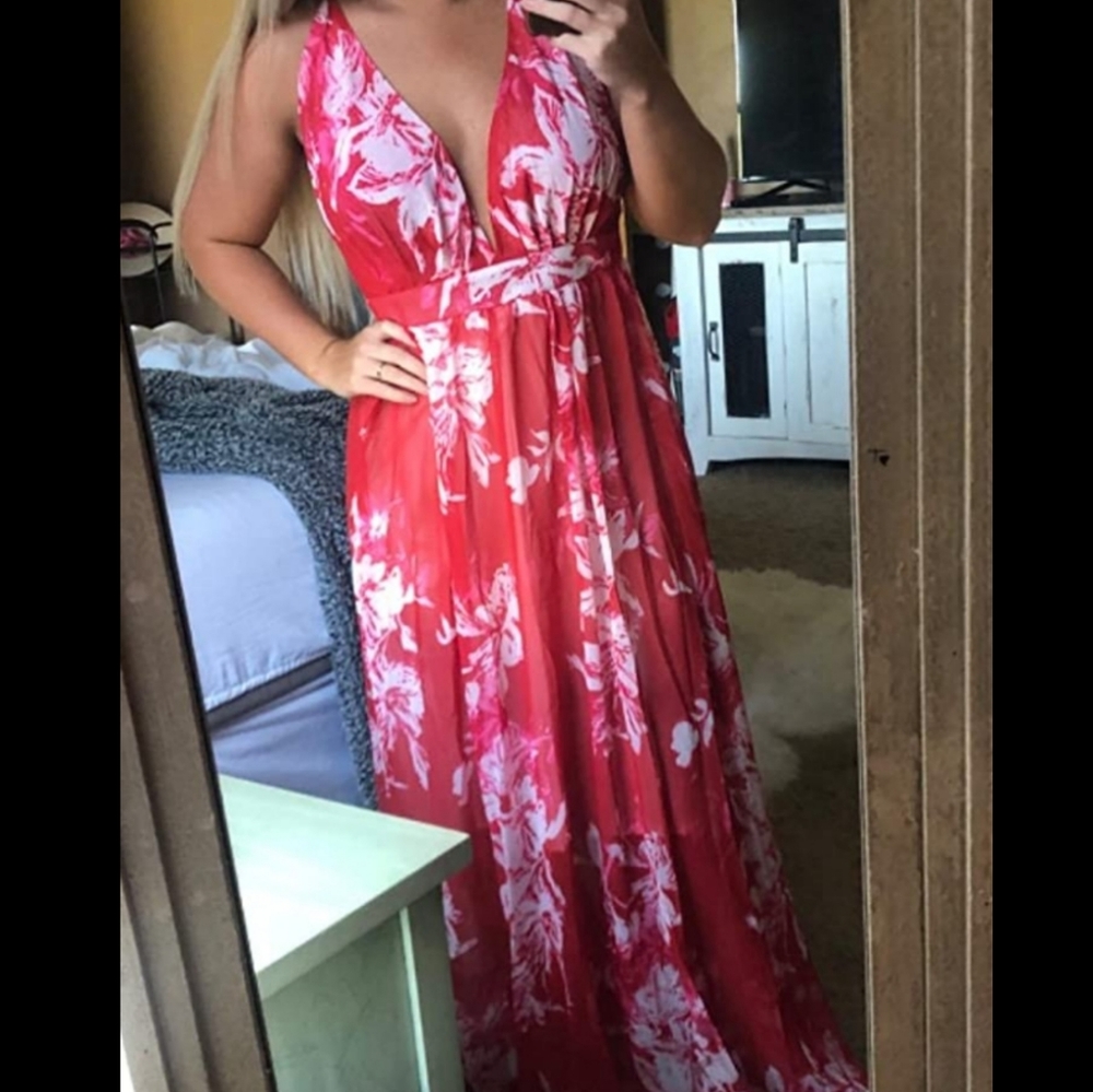 Womens sexy dress Spaghetti strap deep v neck maxi - Picture 4 of 4